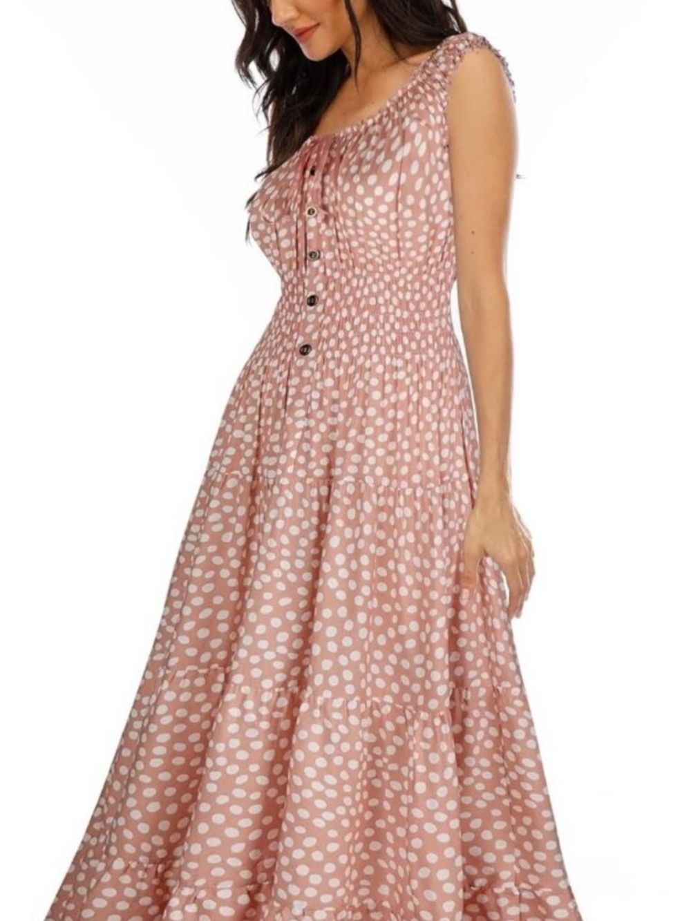 Pink Polka Dot Boho Maxi Skirt
